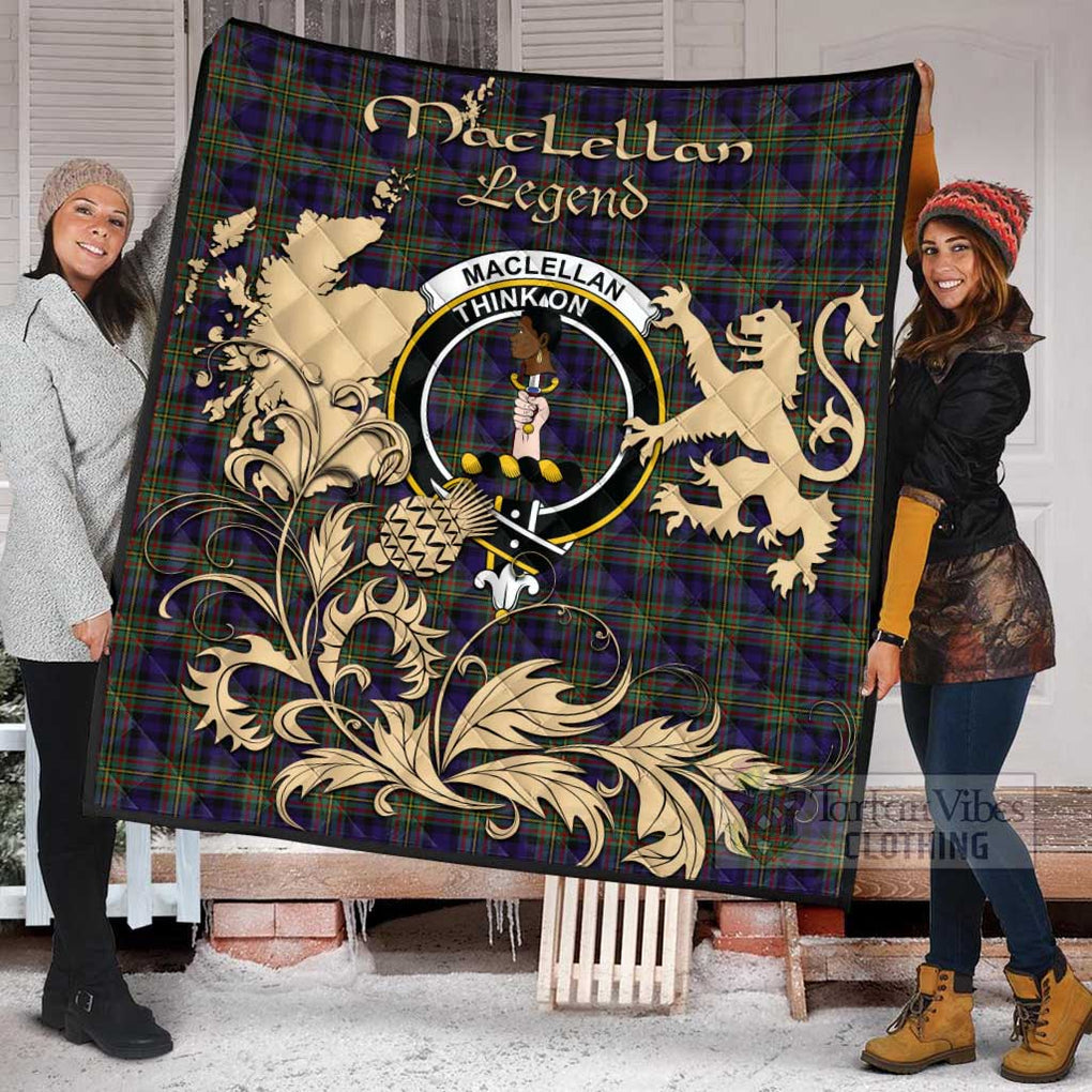 Tartan Vibes Clothing MacLellan (McLellan) Tartan Quilt with Family Crest and Scottish Symbol Style