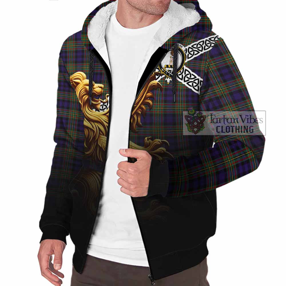 MacLellan (McLellan) Crest Tartan Sherpa Hoodie with Golden Lion Emblem Celtic Style - Tartan Vibes Clothing
