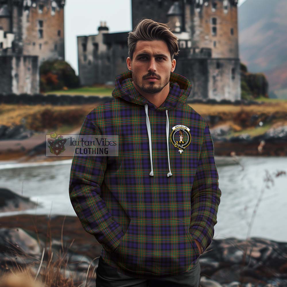 Tartan Vibes Clothing MacLellan (McLellan) Tartan Cotton Hoodie with Family Crest and Bearded Skull Holding Bottles of Whiskey