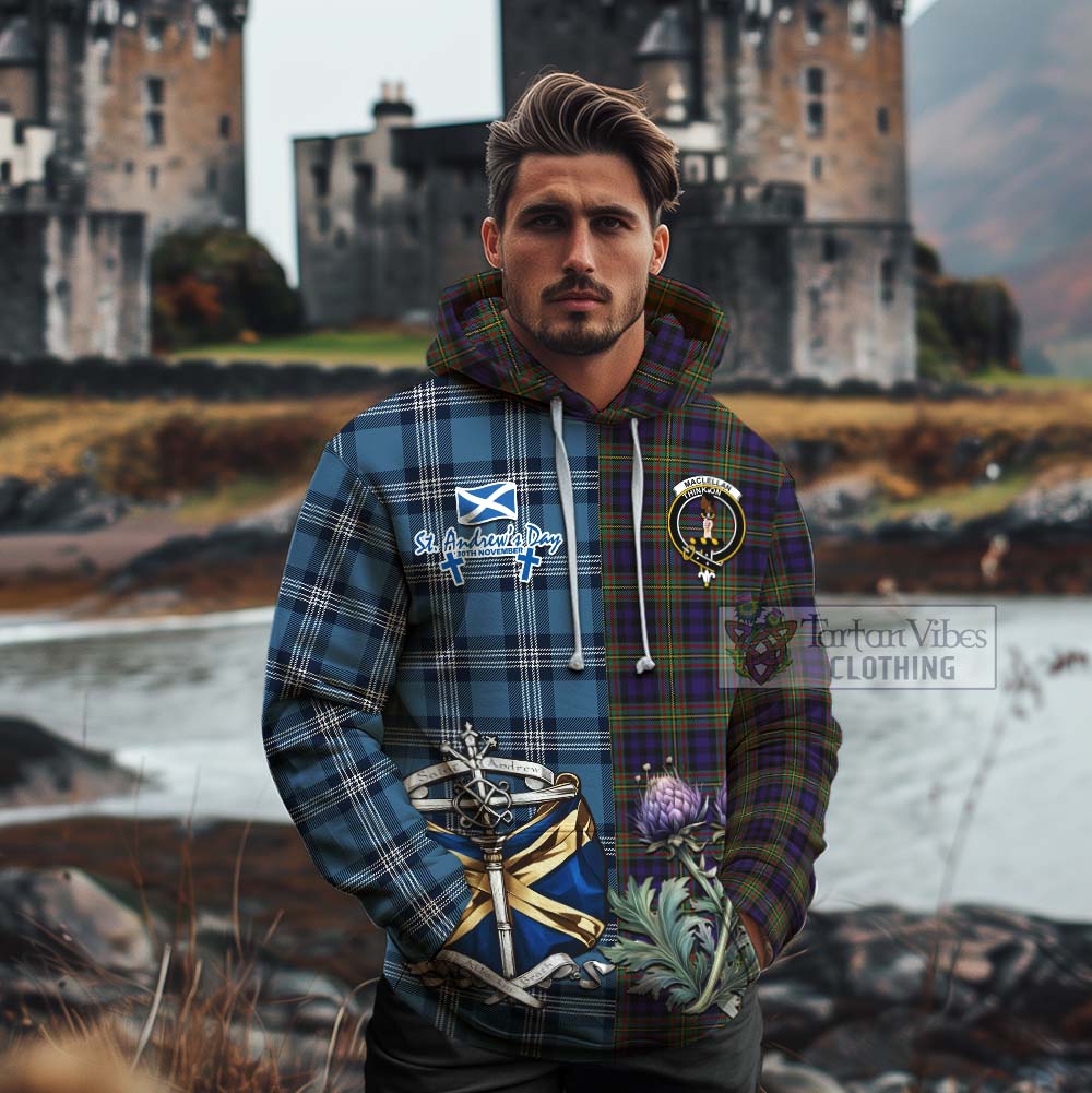 Tartan Vibes Clothing MacLellan (McLellan) Tartan Cotton Hoodie Happy St. Andrew's Day Half Tartan Style