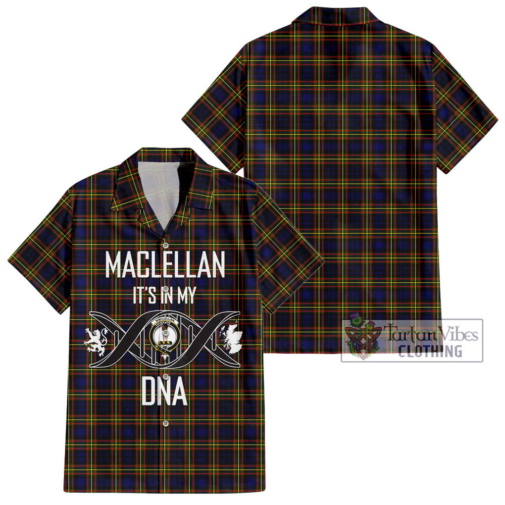 MacLellan Modern Tartan Short Sleeve Button Shirt with Family Crest DNA In Me Style Kid - Tartanvibesclothing Shop