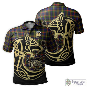 MacLellan Modern Tartan Polo Shirt with Family Crest Celtic Wolf Style