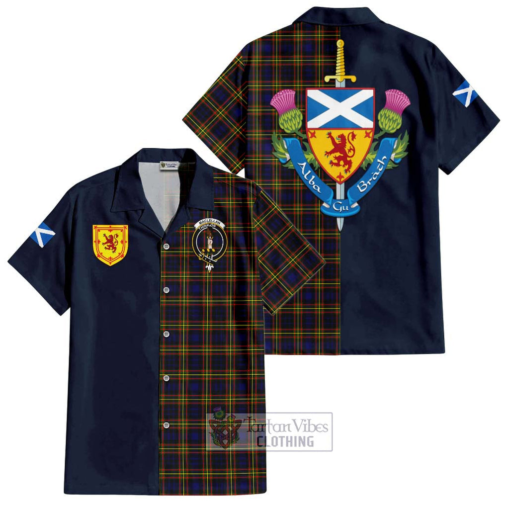 Tartan Vibes Clothing MacLellan Modern Tartan Short Sleeve Button Shirt with Scottish Lion Royal Arm Half Style