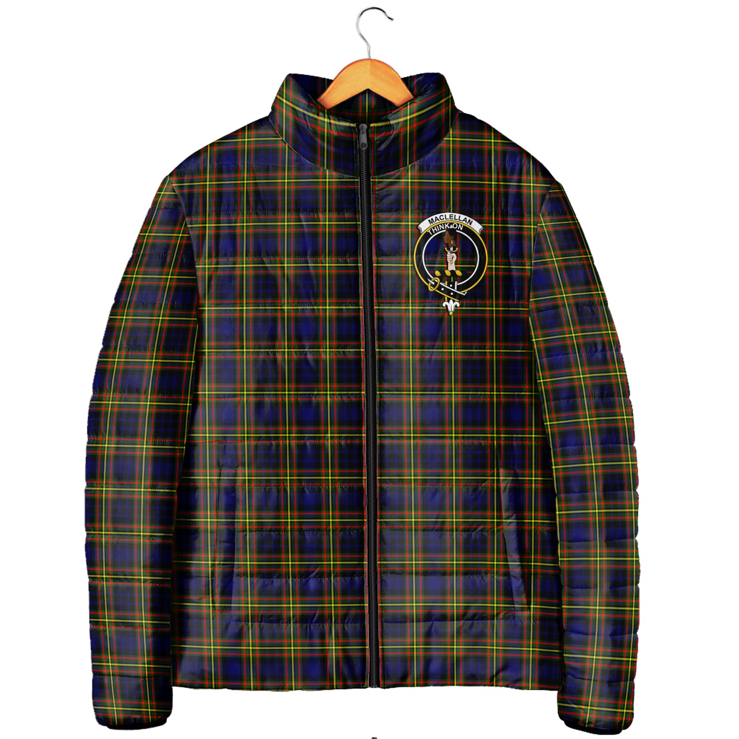 MacLellan Modern Tartan Padded Jacket with Family Crest Men's Padded Jacket - Tartan Vibes Clothing