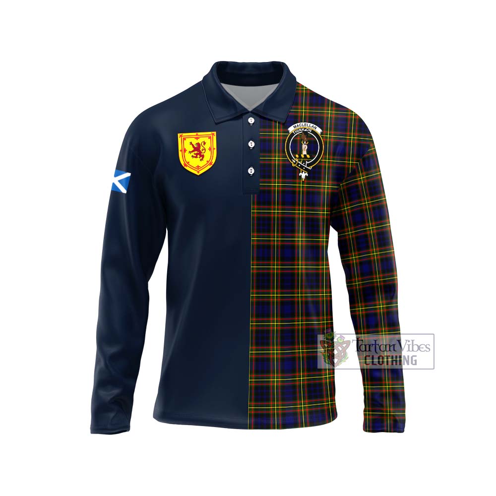 Tartan Vibes Clothing MacLellan Modern Tartan Long Sleeve Polo Shirt with Scottish Lion Royal Arm Half Style