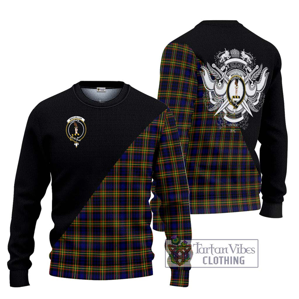 MacLellan Modern Tartan Knitted Sweater with Family Crest and Military Logo Style Unisex - Tartanvibesclothing Shop