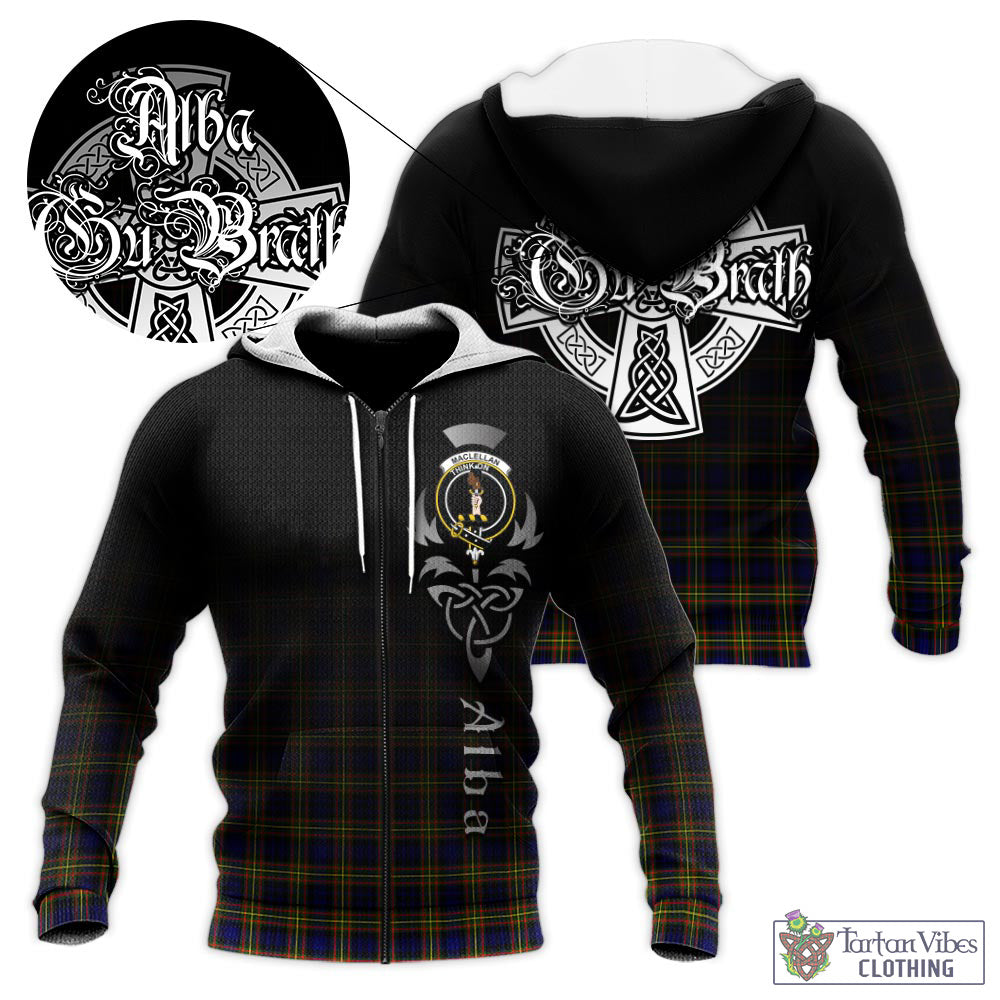 Tartan Vibes Clothing MacLellan Modern Tartan Knitted Hoodie Featuring Alba Gu Brath Family Crest Celtic Inspired