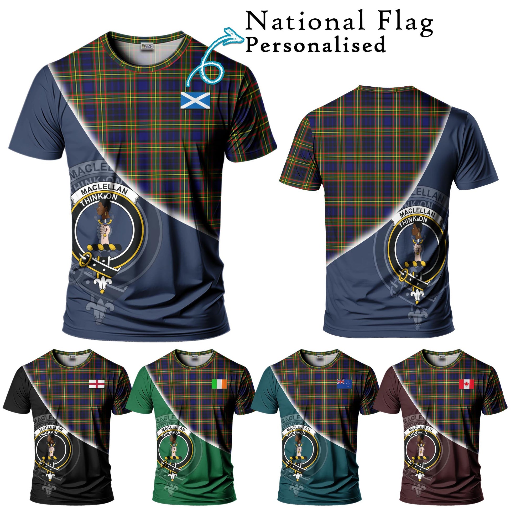 Tartan Vibes Clothing MacLellan Modern Tartan T-Shirt with Personalised National Flag and Family Crest Half Style