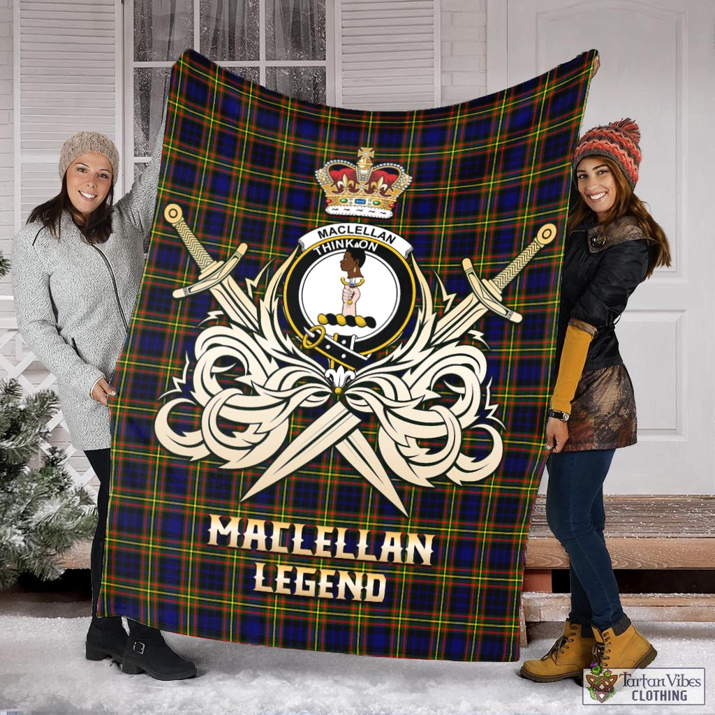 Tartan Vibes Clothing MacLellan Modern Tartan Blanket with Clan Crest and the Golden Sword of Courageous Legacy