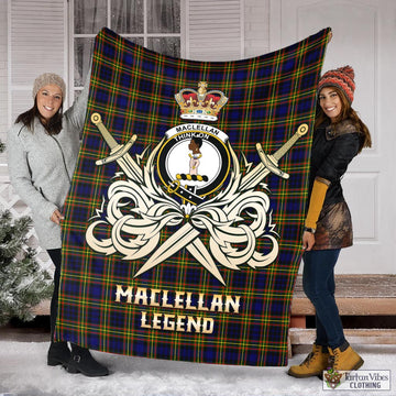 MacLellan Modern Tartan Blanket with Clan Crest and the Golden Sword of Courageous Legacy