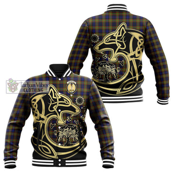 MacLellan Modern Tartan Baseball Jacket with Family Crest Celtic Wolf Style