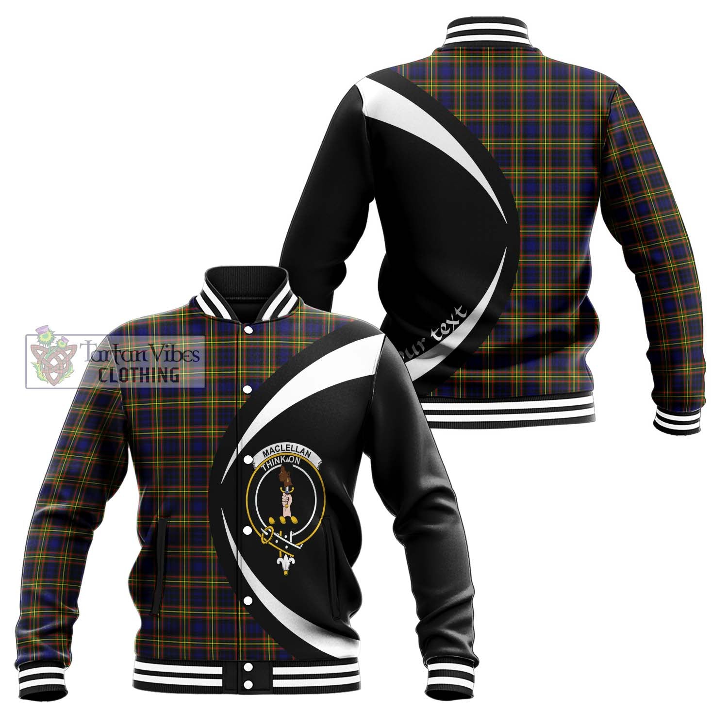 MacLellan Modern Tartan Baseball Jacket with Family Crest Circle Style Unisex - Tartan Vibes Clothing