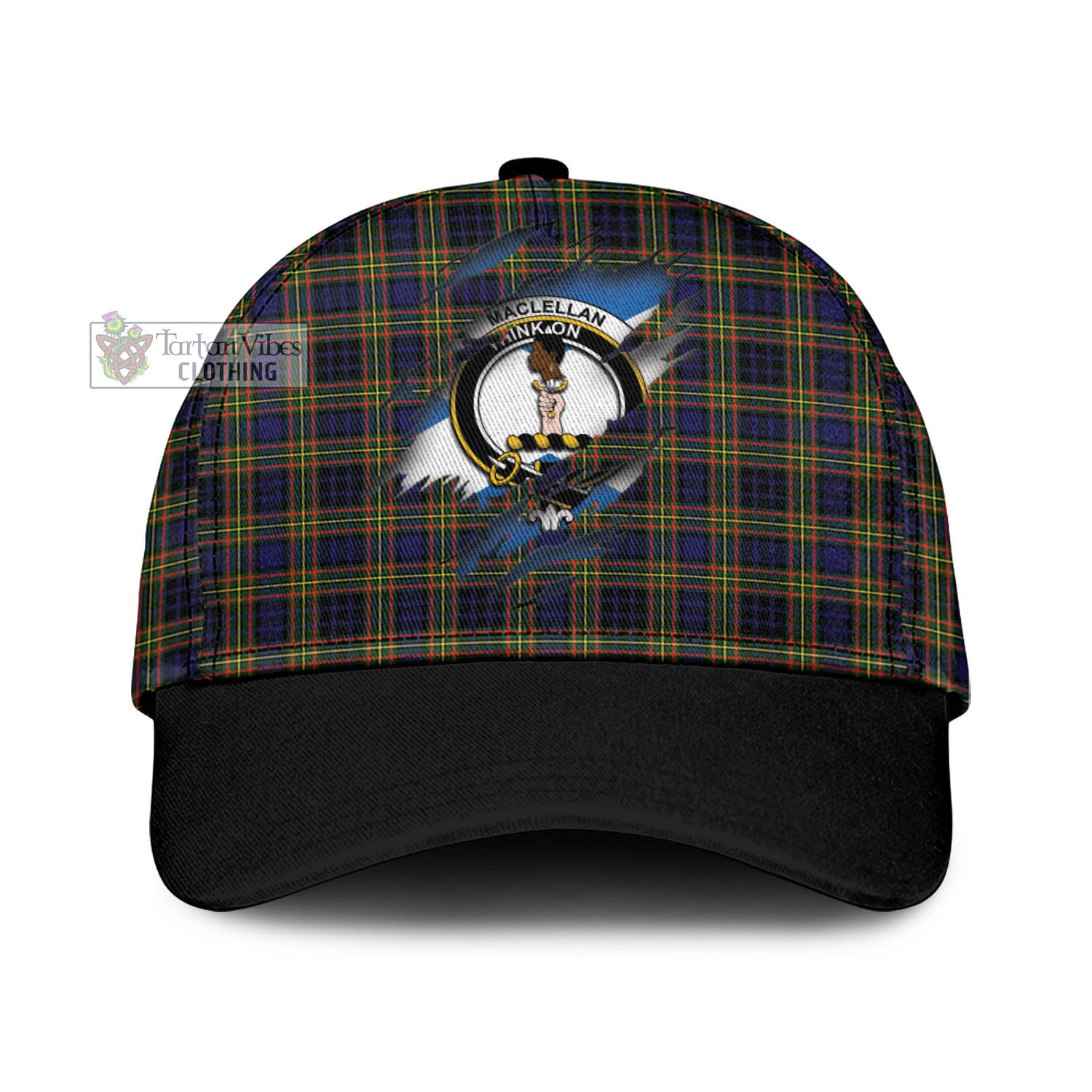 Tartan Vibes Clothing MacLellan Modern Tartan Classic Cap with Family Crest In Me Style