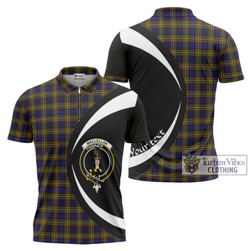 MacLellan Modern Tartan Zipper Polo Shirt with Family Crest Circle Style