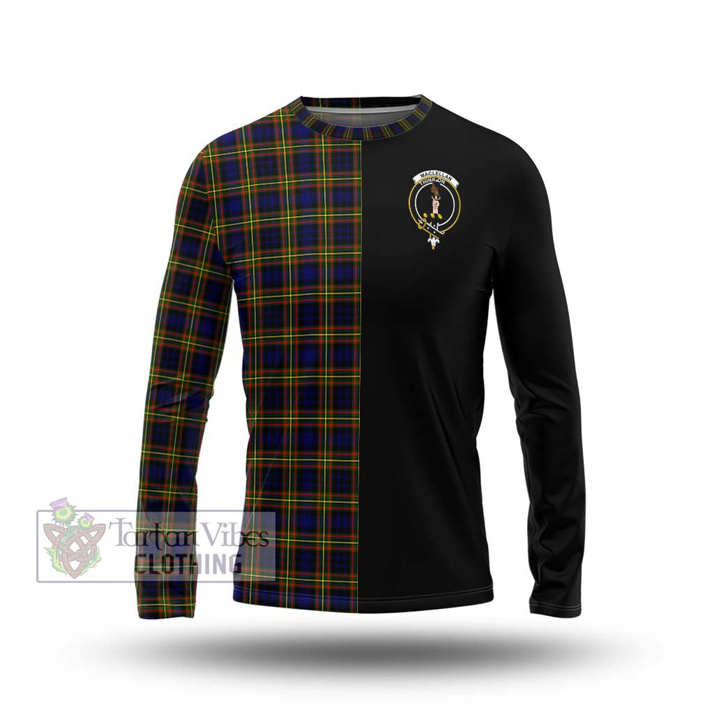 MacLellan Modern Tartan Long Sleeve T-Shirt with Family Crest and Half Of Me Style Unisex - Tartanvibesclothing Shop