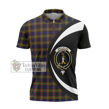 MacLellan Modern Tartan Zipper Polo Shirt with Family Crest Circle Style