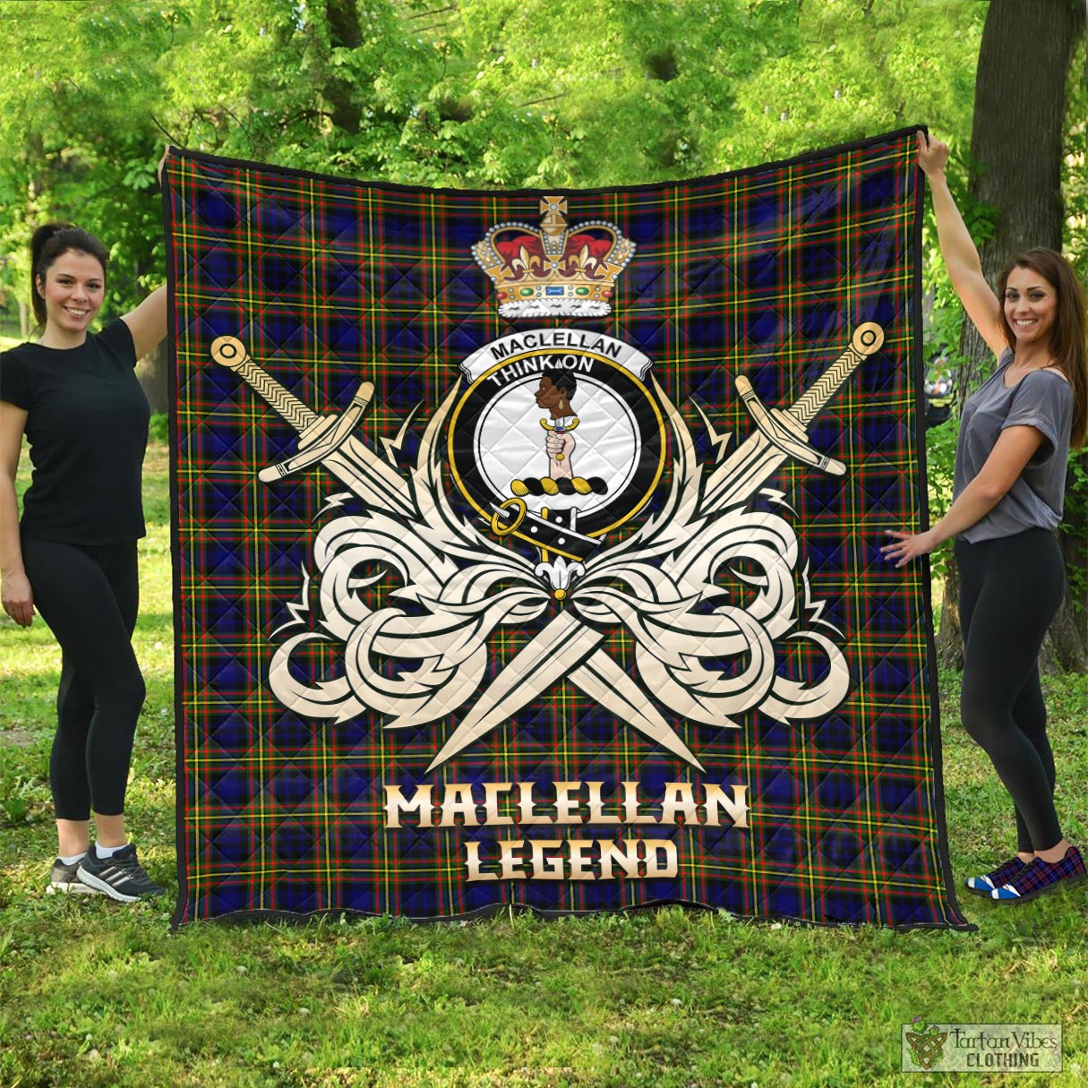 Tartan Vibes Clothing MacLellan Modern Tartan Quilt with Clan Crest and the Golden Sword of Courageous Legacy