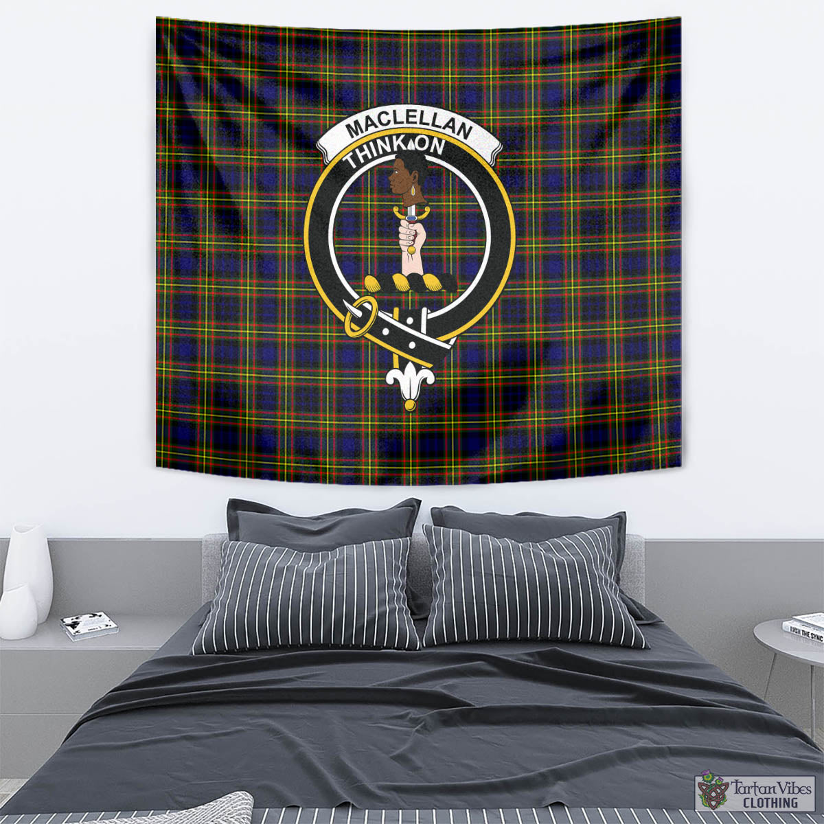 Tartan Vibes Clothing MacLellan Modern Tartan Tapestry Wall Hanging and Home Decor for Room with Family Crest