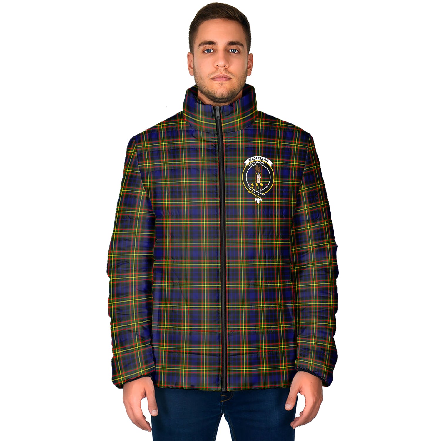 MacLellan Modern Tartan Padded Jacket with Family Crest - Tartan Vibes Clothing