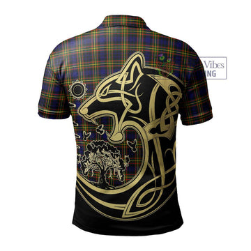 MacLellan Modern Tartan Polo Shirt with Family Crest Celtic Wolf Style