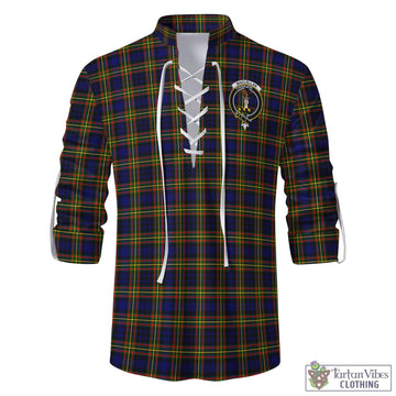 MacLellan Modern Tartan Men's Scottish Traditional Jacobite Ghillie Kilt Shirt with Family Crest