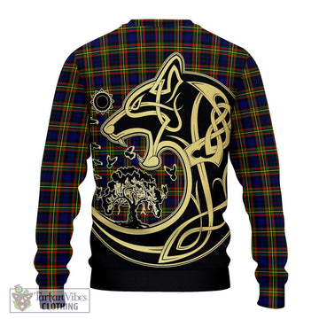 MacLellan Modern Tartan Ugly Sweater with Family Crest Celtic Wolf Style