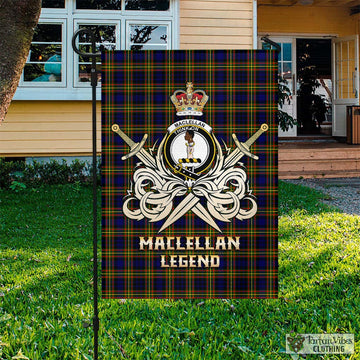 MacLellan Modern Tartan Flag with Clan Crest and the Golden Sword of Courageous Legacy