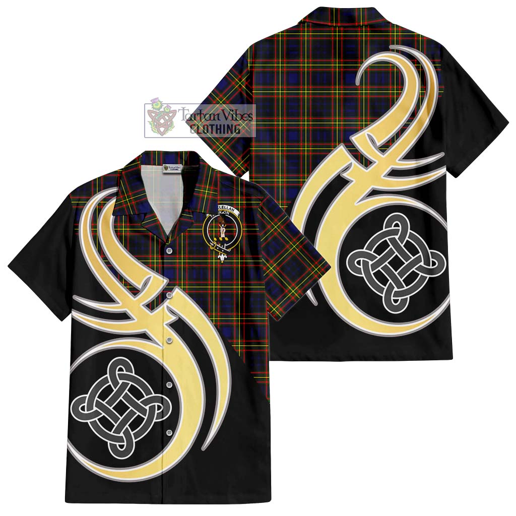 MacLellan Modern Tartan Short Sleeve Button Shirt with Family Crest and Celtic Symbol Style - Tartan Vibes Clothing