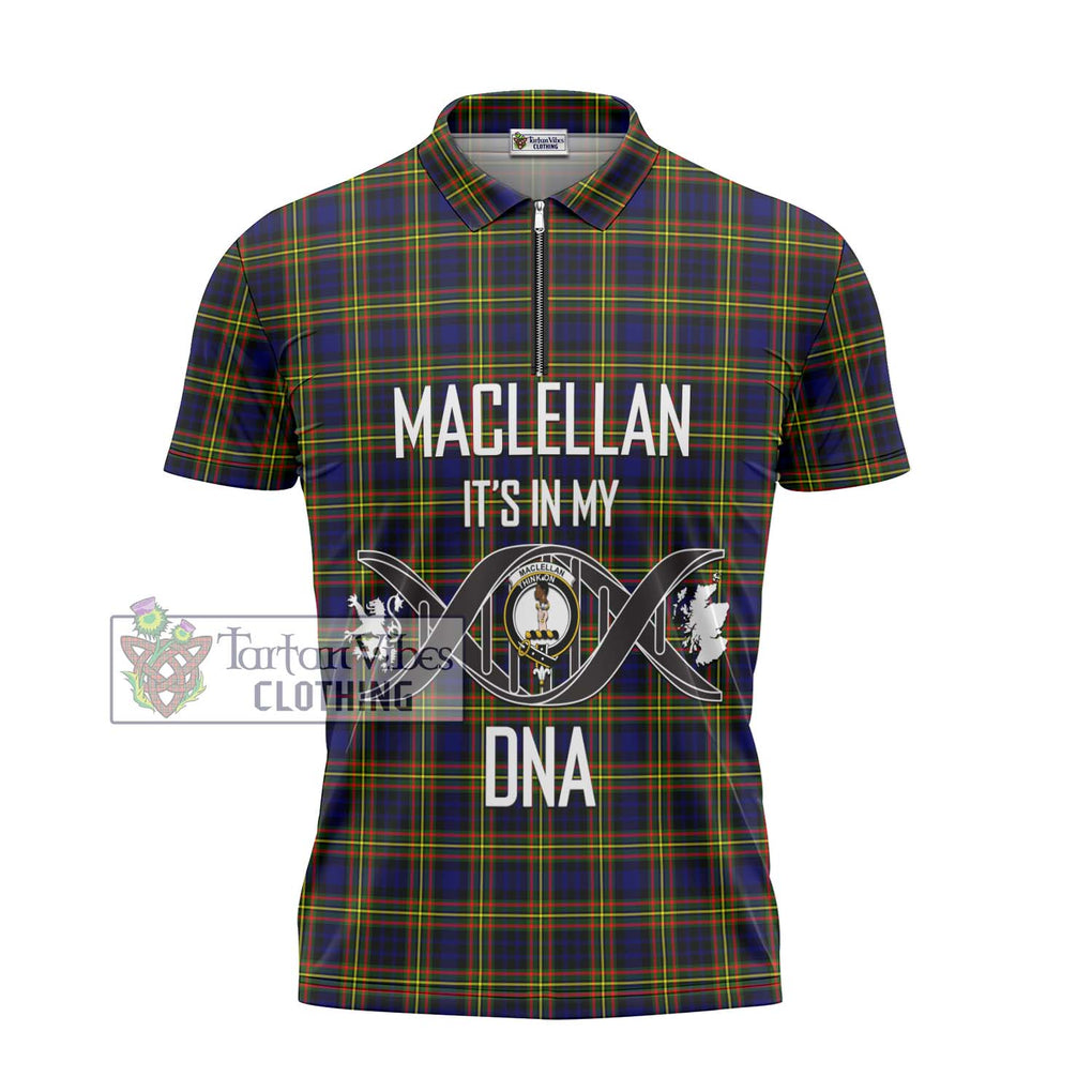 MacLellan Modern Tartan Zipper Polo Shirt with Family Crest DNA In Me Style - Tartanvibesclothing Shop