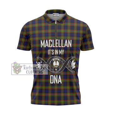 MacLellan Modern Tartan Zipper Polo Shirt with Family Crest DNA In Me Style