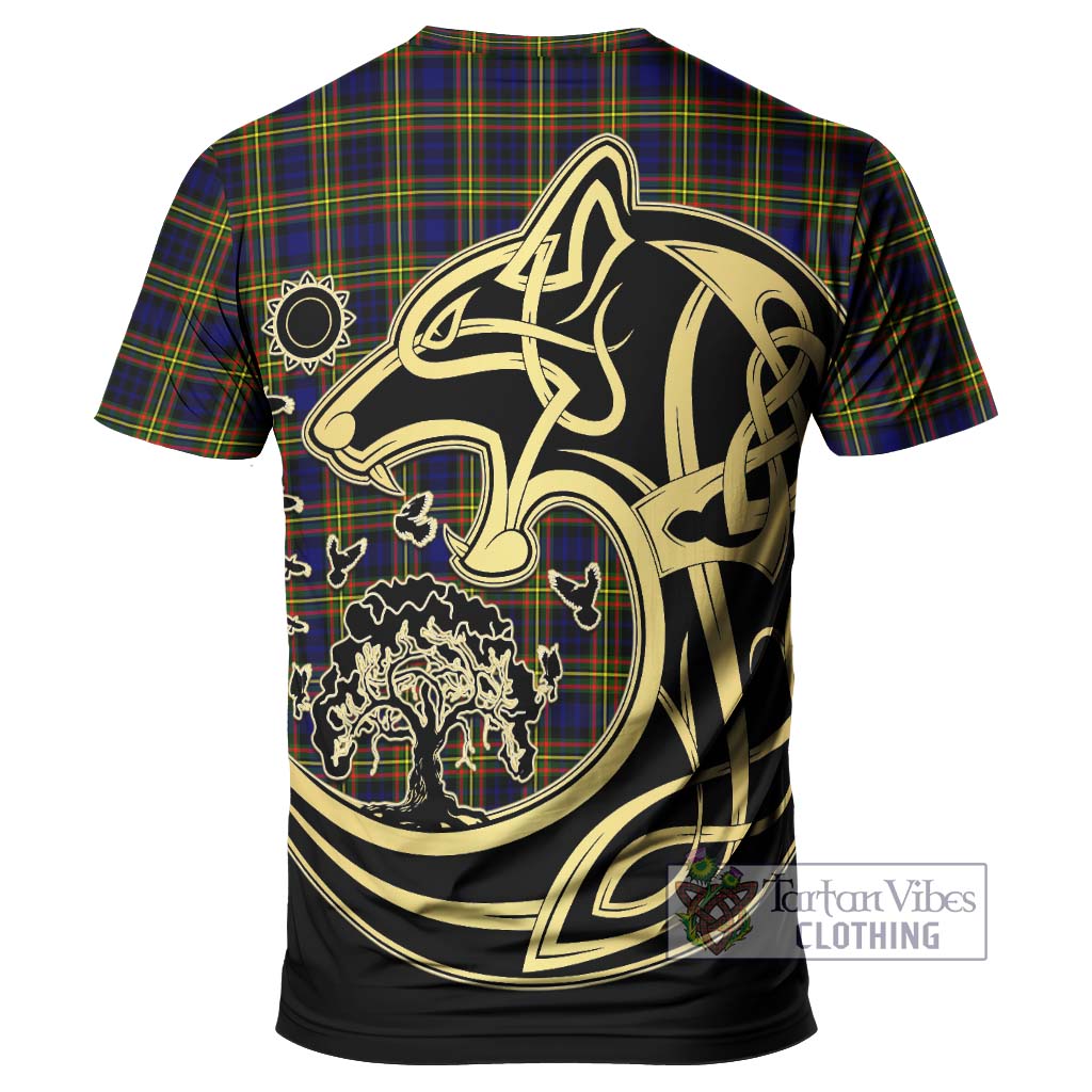 Tartan Vibes Clothing MacLellan Modern Tartan T-Shirt with Family Crest Celtic Wolf Style