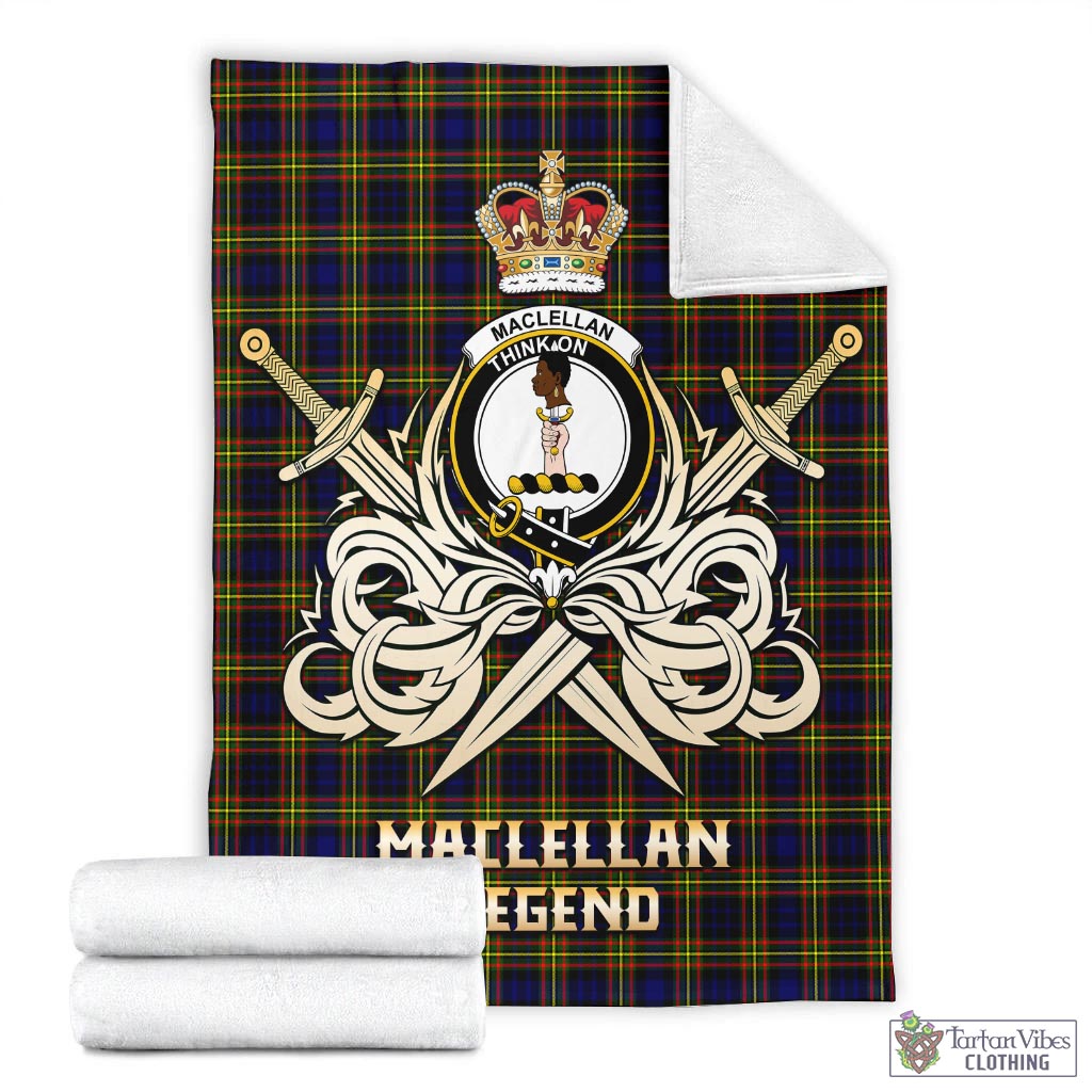 Tartan Vibes Clothing MacLellan Modern Tartan Blanket with Clan Crest and the Golden Sword of Courageous Legacy