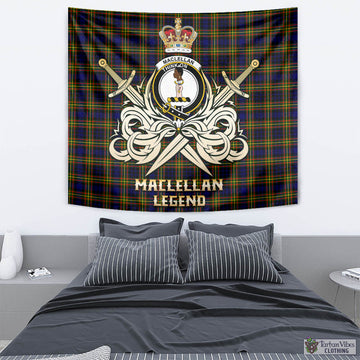 MacLellan Modern Tartan Tapestry with Clan Crest and the Golden Sword of Courageous Legacy