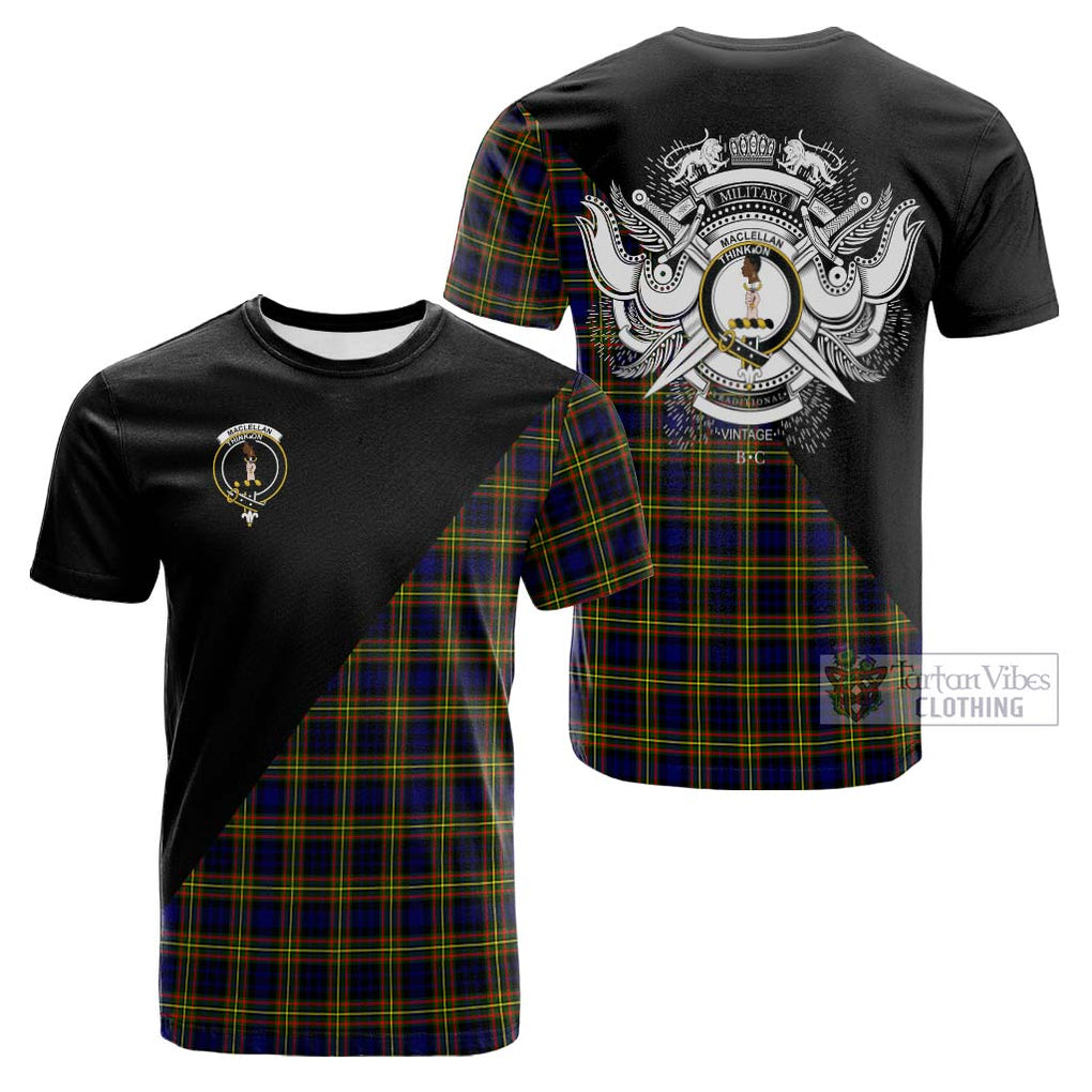 Tartan Vibes Clothing MacLellan Modern Tartan Cotton T-shirt with Family Crest and Military Logo Style