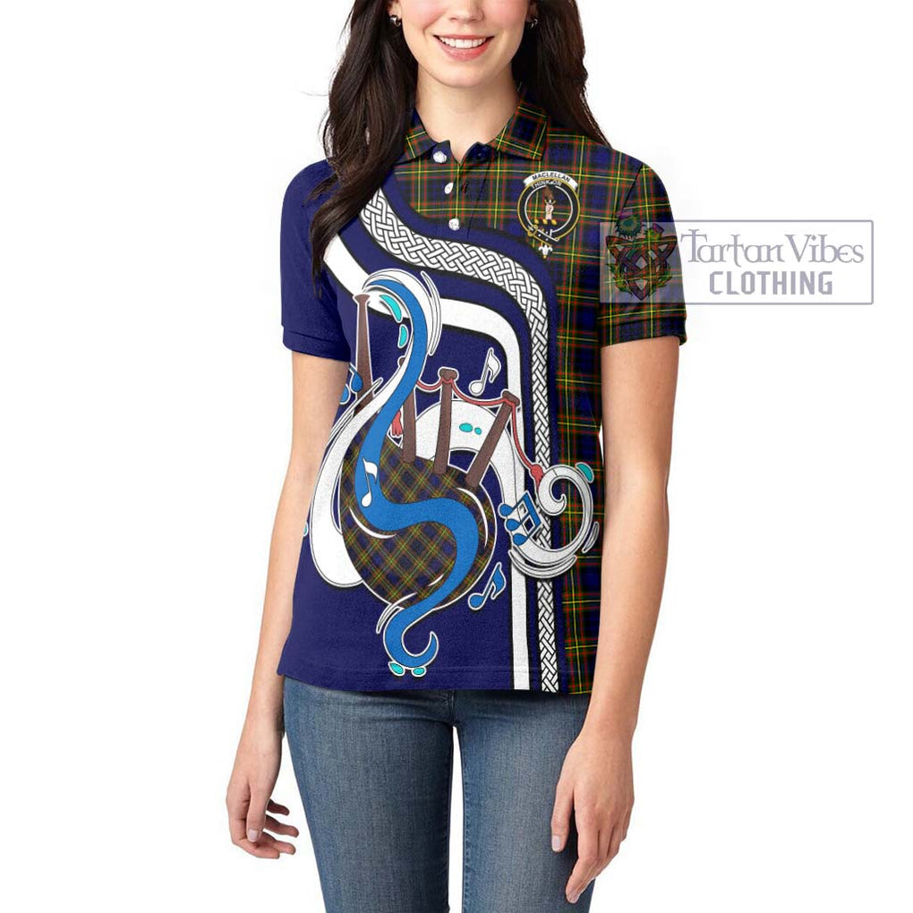 MacLellan Modern Tartan Women's Polo Shirt with Epic Bagpipe Style - Tartanvibesclothing Shop