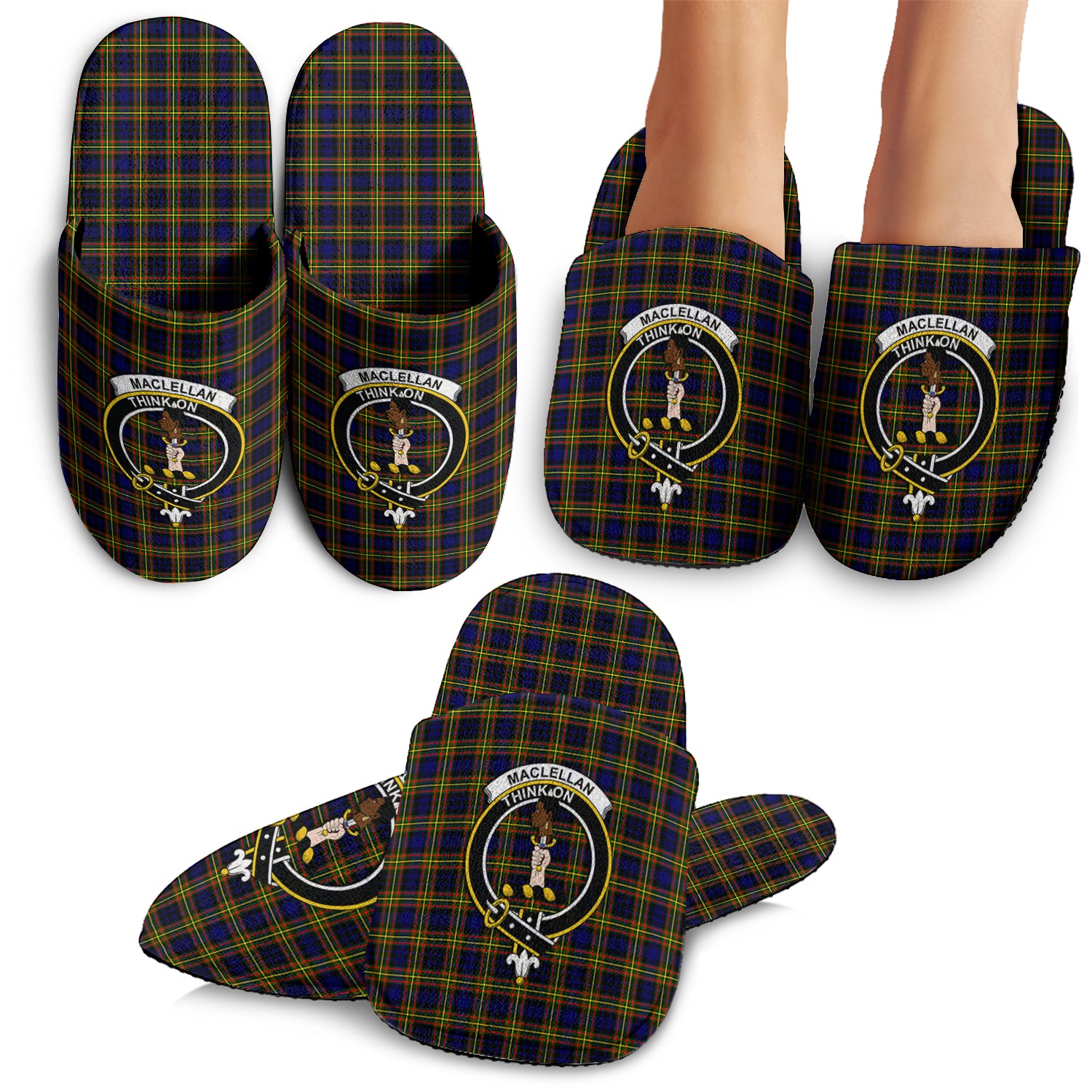 MacLellan Modern Tartan Home Slippers with Family Crest - Tartanvibesclothing