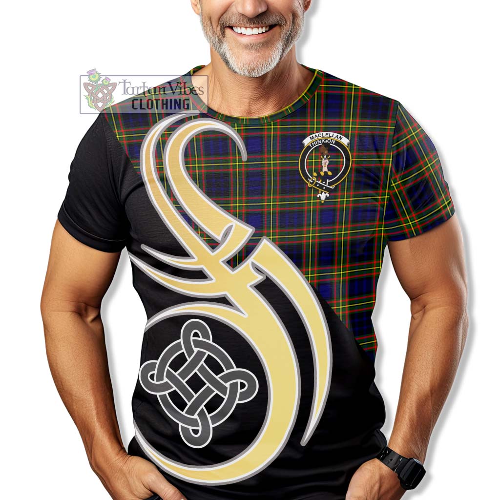 Tartan Vibes Clothing MacLellan Modern Tartan T-Shirt with Family Crest and Celtic Symbol Style