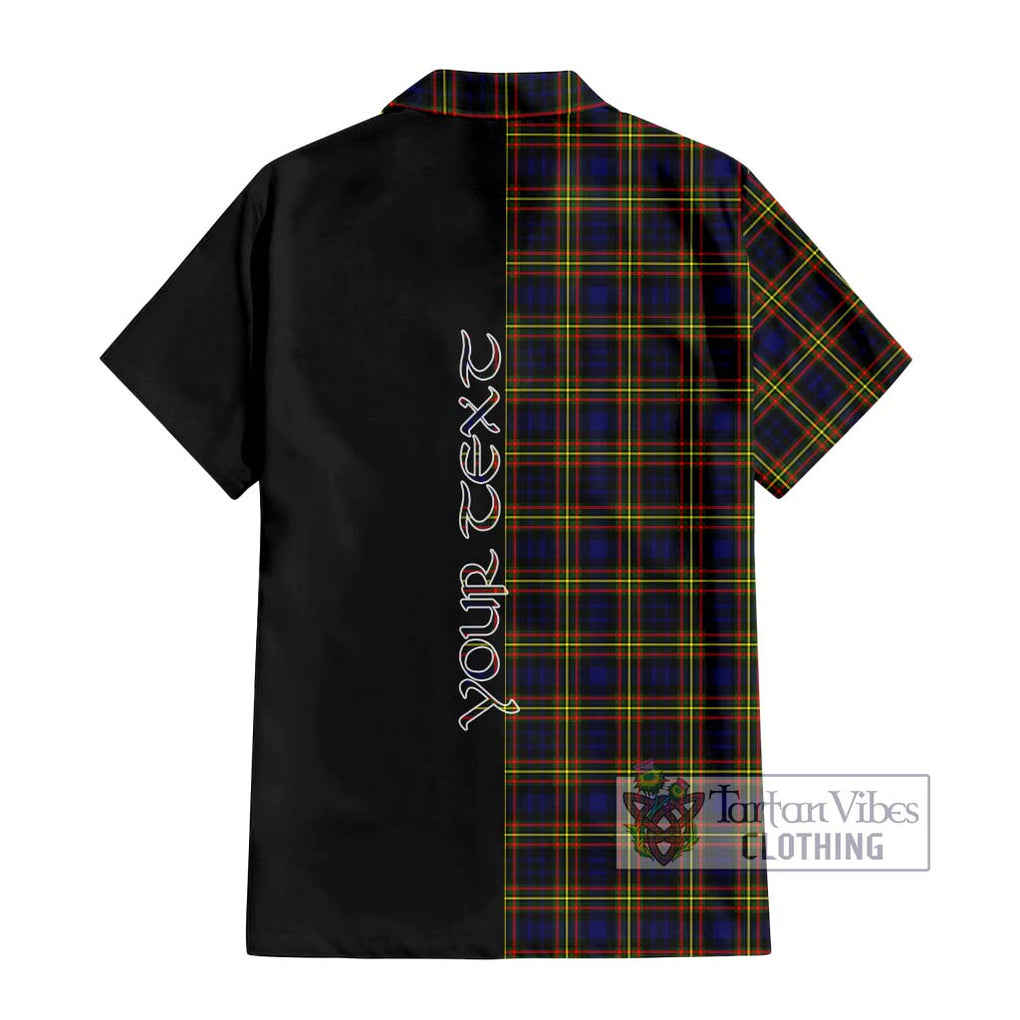 MacLellan Modern Tartan Short Sleeve Button Shirt with Family Crest and Half Of Me Style - Tartanvibesclothing Shop