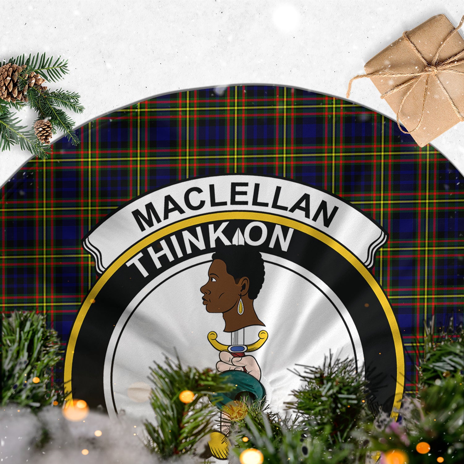 MacLellan Modern Tartan Christmas Tree Skirt with Family Crest - Tartanvibesclothing