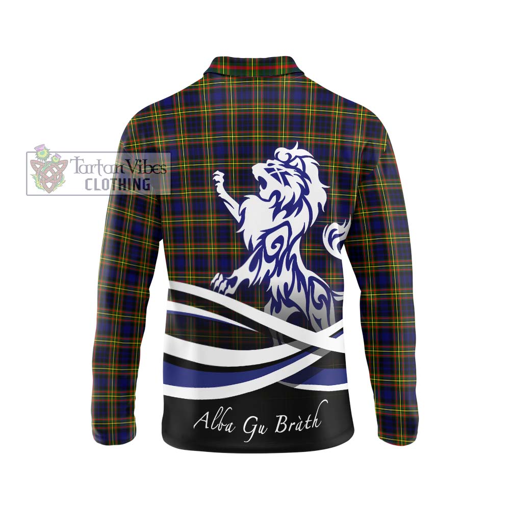 MacLellan Modern Tartan Long Sleeve Polo Shirt with Alba Gu Brath Regal Lion Emblem - Tartanvibesclothing Shop