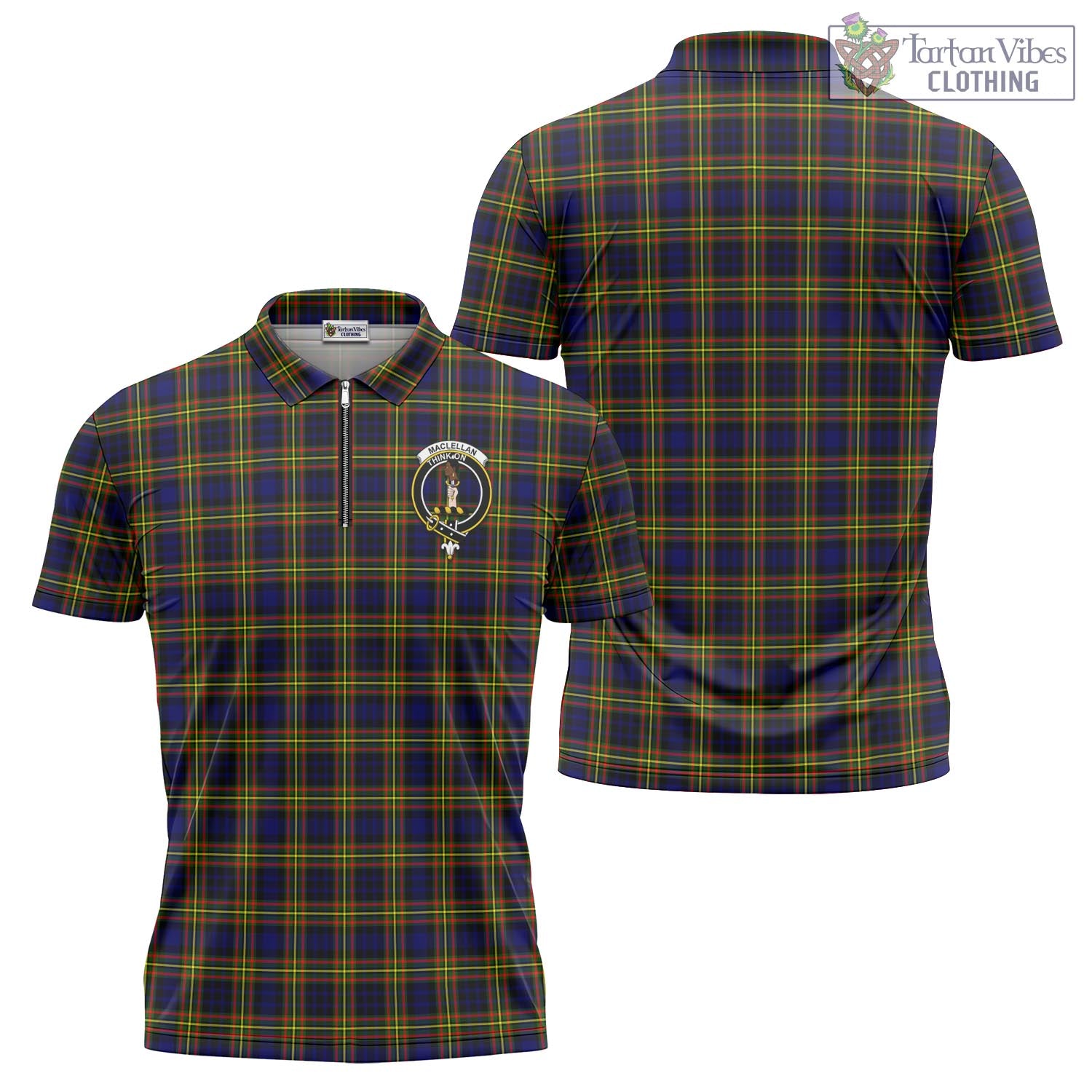 Tartan Vibes Clothing MacLellan Modern Tartan Zipper Polo Shirt with Family Crest