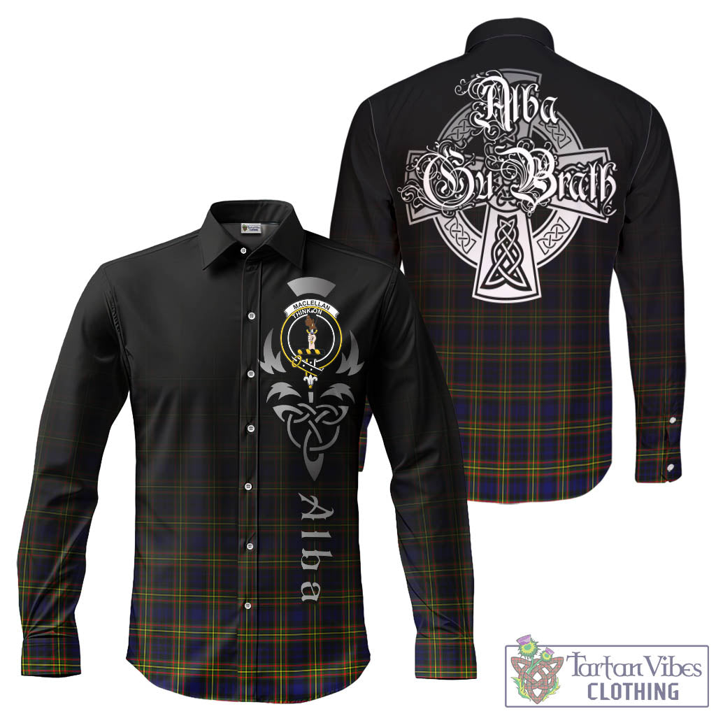 Tartan Vibes Clothing MacLellan Modern Tartan Long Sleeve Button Up Featuring Alba Gu Brath Family Crest Celtic Inspired