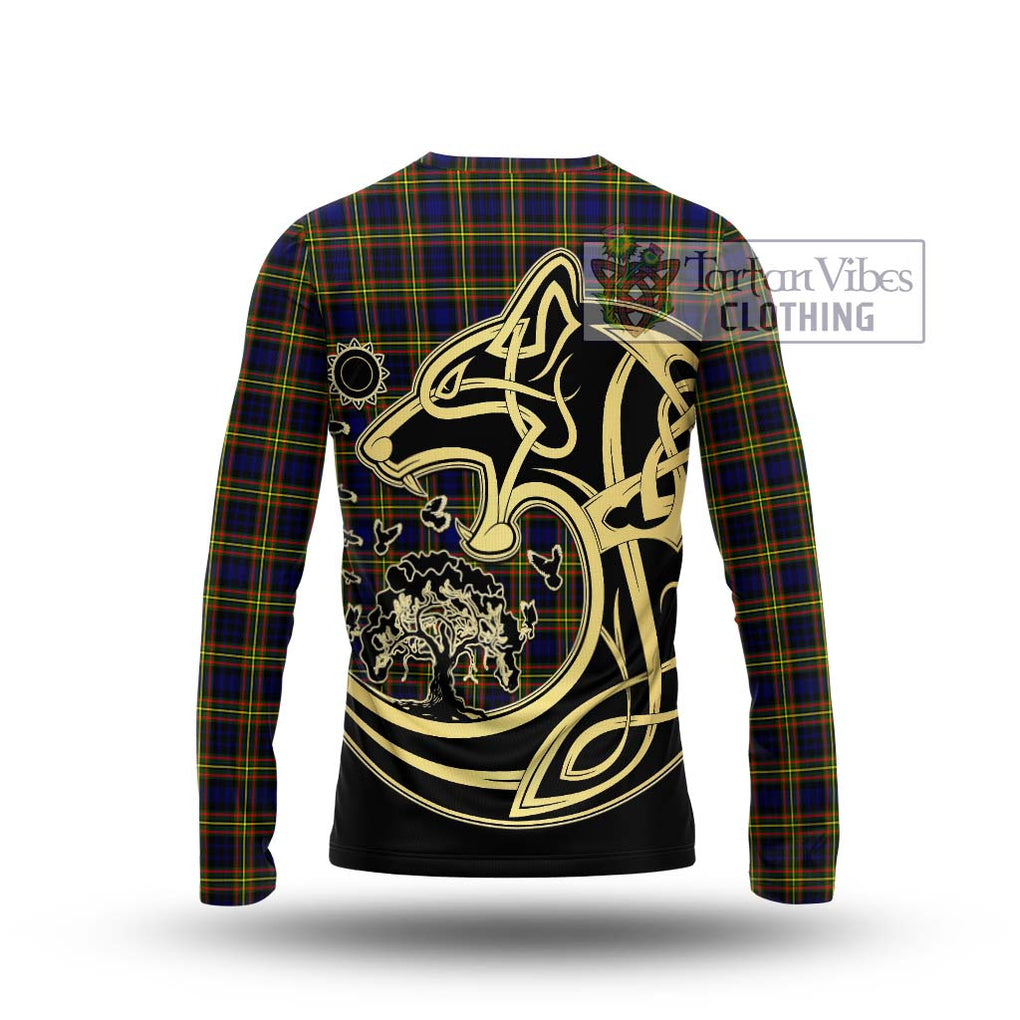 MacLellan Modern Tartan Long Sleeve T-Shirt with Family Crest Celtic Wolf Style - Tartan Vibes Clothing