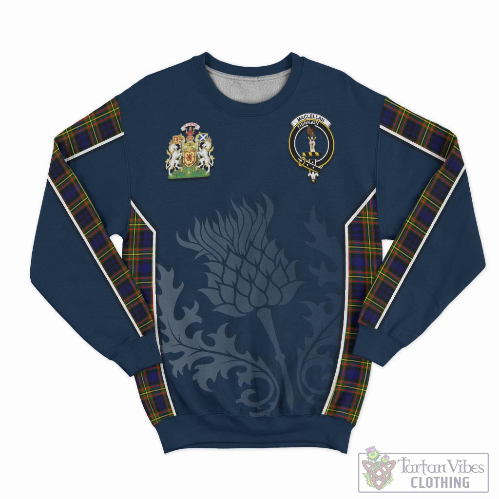 Tartan Vibes Clothing MacLellan Modern Tartan Sweatshirt with Family Crest and Scottish Thistle Vibes Sport Style