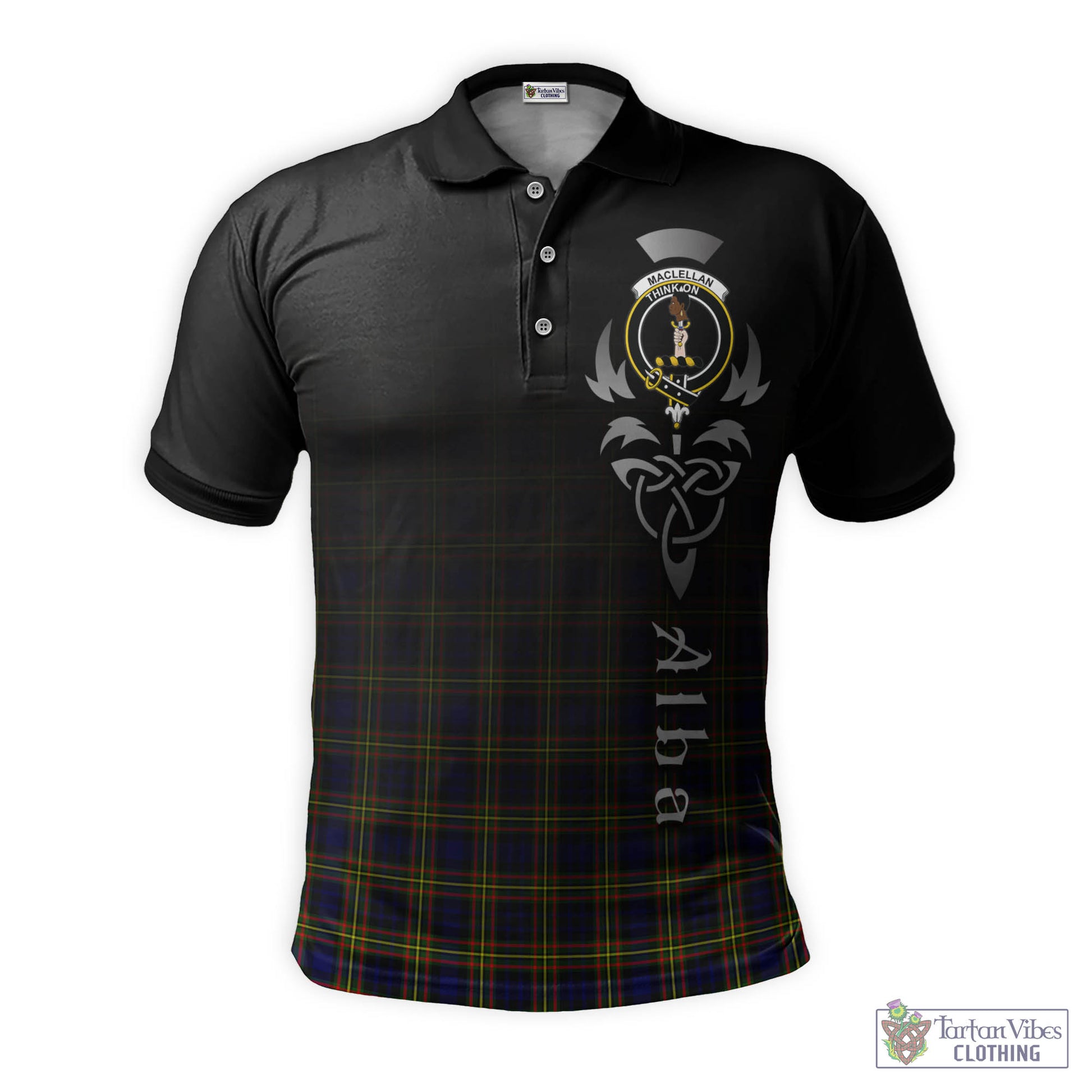 Tartan Vibes Clothing MacLellan Modern Tartan Polo Shirt Featuring Alba Gu Brath Family Crest Celtic Inspired