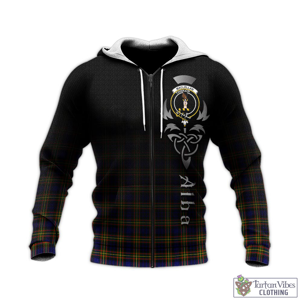 Tartan Vibes Clothing MacLellan Modern Tartan Knitted Hoodie Featuring Alba Gu Brath Family Crest Celtic Inspired