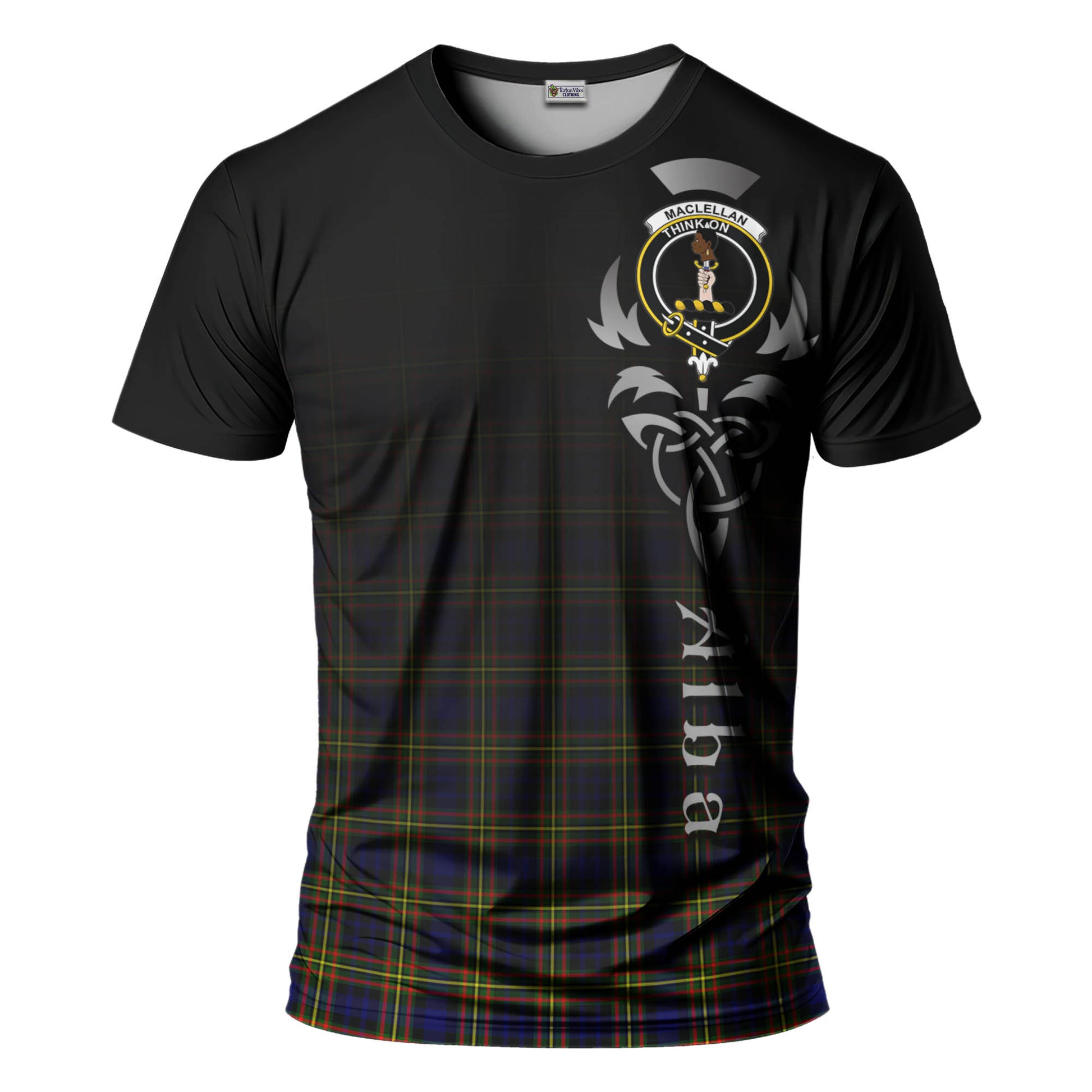 Tartan Vibes Clothing MacLellan Modern Tartan T-Shirt Featuring Alba Gu Brath Family Crest Celtic Inspired