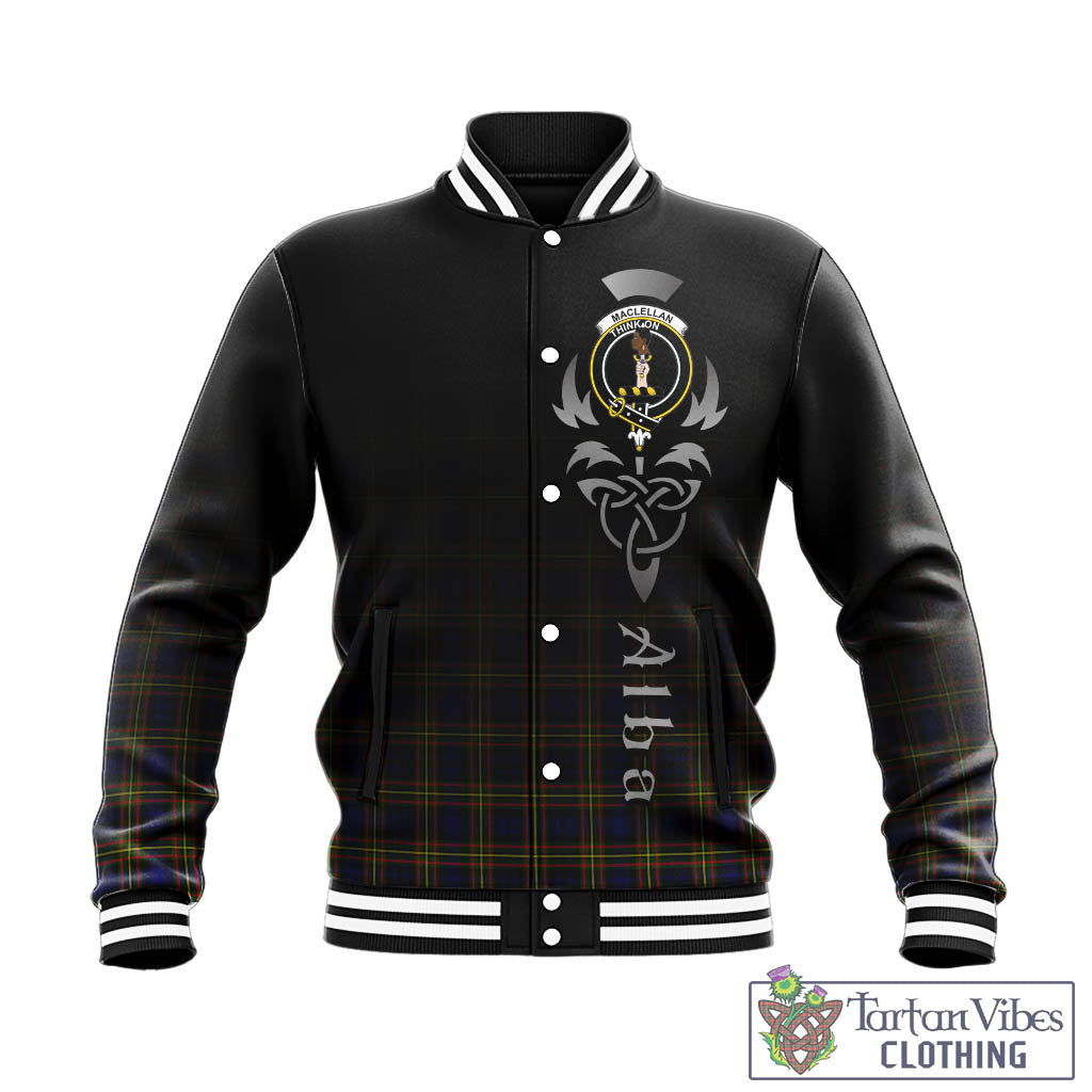 Tartan Vibes Clothing MacLellan Modern Tartan Baseball Jacket Featuring Alba Gu Brath Family Crest Celtic Inspired