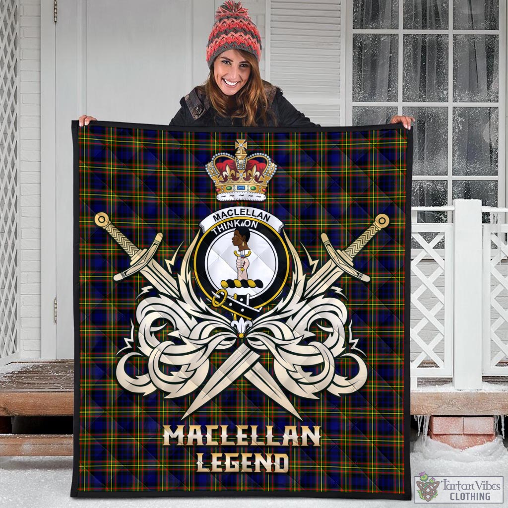 Tartan Vibes Clothing MacLellan Modern Tartan Quilt with Clan Crest and the Golden Sword of Courageous Legacy