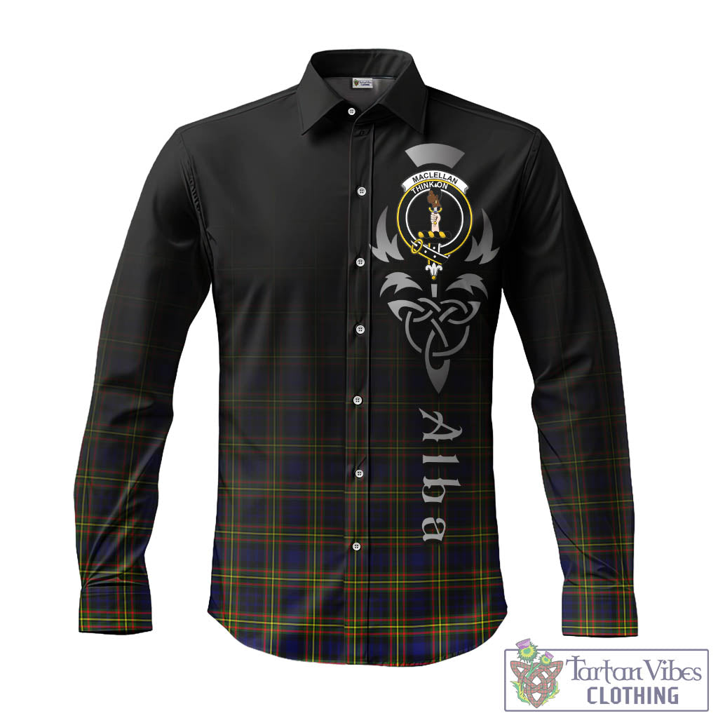 Tartan Vibes Clothing MacLellan Modern Tartan Long Sleeve Button Up Featuring Alba Gu Brath Family Crest Celtic Inspired